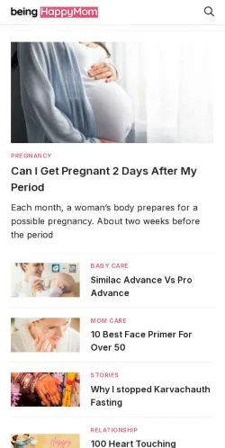 Förhandsvisning av webbplatsen Being Happy Mom, medium i USA för sponsrade artiklar
