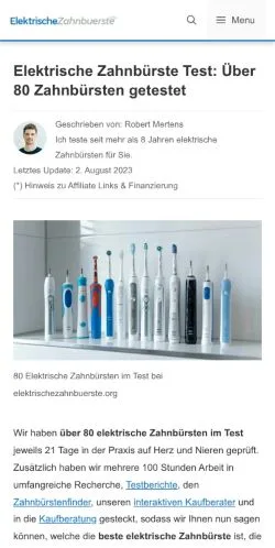 Anteprima del sito Elektrische Zahnbürste Test, media di Germania per articoli sponsorizzati