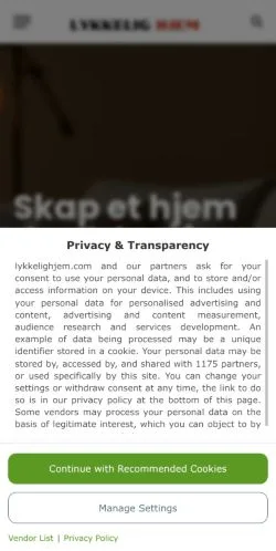 Anteprima del sito Lykkelig Hjem, media di Stati Uniti per articoli sponsorizzati