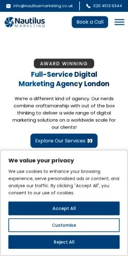 Anteprima del sito Nautilus Marketing, media di Regno Unito per articoli sponsorizzati