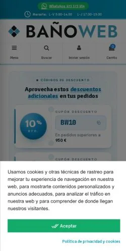 Anteprima del sito Bañoweb, media di Spagna per articoli sponsorizzati