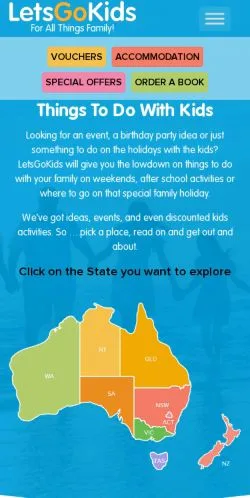 Pré-visualização do site LetsGoKids, meio de Austrália para artigos patrocinados