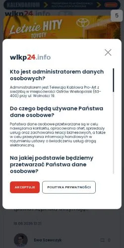 Anteprima del sito WLKP24.info, media di Polonia per articoli sponsorizzati