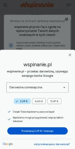 스폰서 기사용 폴란드 매체 Wspinanie 사이트 미리보기