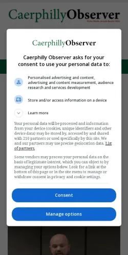 スポンサード記事向けのイギリスメディア、Caerphilly Observerのサイトプレビュー