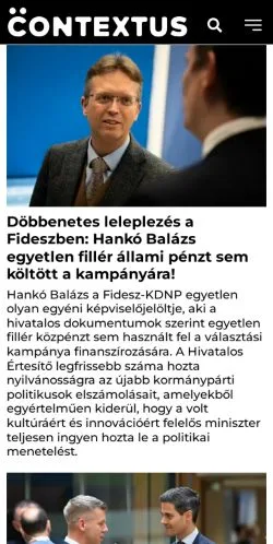 Forhåndsvisning av nettstedet Contextus, medium fra Ungarn for sponsede artikler