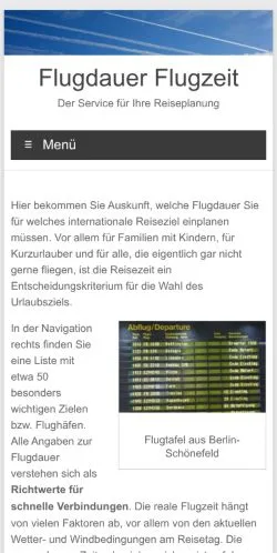 Podgląd witryny Flugdauer, medium z kraju Niemcy do artykułów sponsorowanych