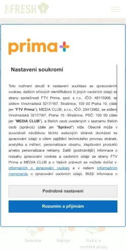 Anteprima del sito Prima Fresh, media di Cechia per articoli sponsorizzati