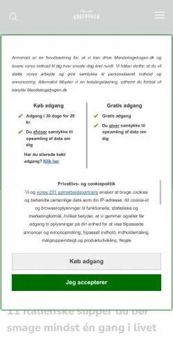 Anteprima del sito Mandekogebogen, media di Danimarca per articoli sponsorizzati