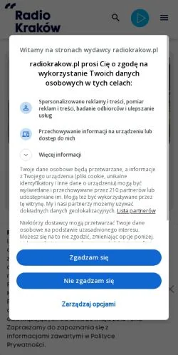스폰서 기사용 폴란드 매체 Radio Kraków 사이트 미리보기