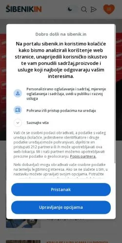 Podgląd witryny ŠibenikIN News Portal, medium z kraju Indie do artykułów sponsorowanych
