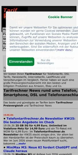 Anteprima del sito Tarifrechner, media di Germania per articoli sponsorizzati