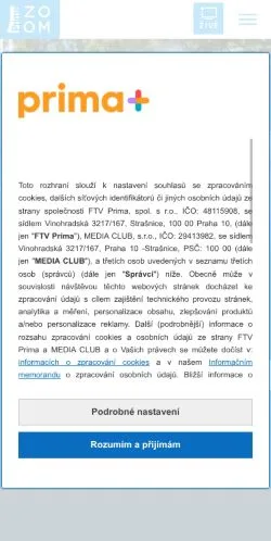 스폰서 기사용 체코 매체 Prima ZOOM 사이트 미리보기