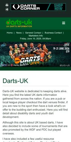 Anteprima del sito Darts UK, media di Regno Unito per articoli sponsorizzati