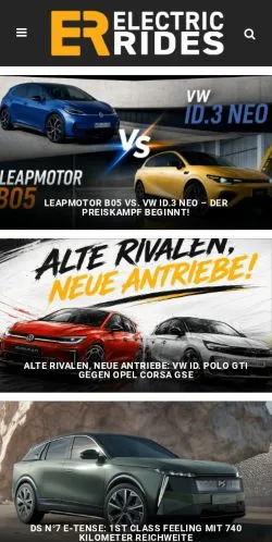 Podgląd witryny Electric Rides, medium z kraju Niemcy do artykułów sponsorowanych