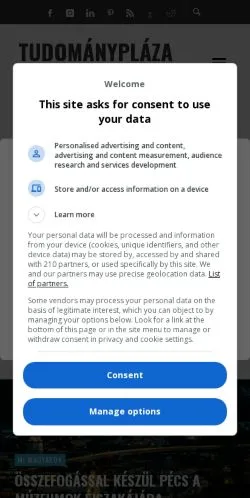 Anteprima del sito Tudománypláza, media di Ungheria per articoli sponsorizzati