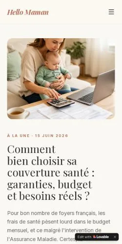 Aperçu du site Hello Maman, média de France pour articles sponsorisés