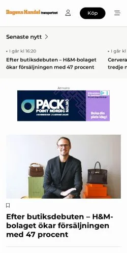 Podgląd witryny Nyheter, medium z kraju Szwecja do artykułów sponsorowanych