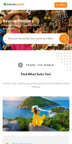 Anteprima del sito Travel Earth, media di Regno Unito per articoli sponsorizzati
