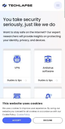 Voorbeeld van de site TechLapse, medium uit Verenigde Staten voor gesponsorde artikelen