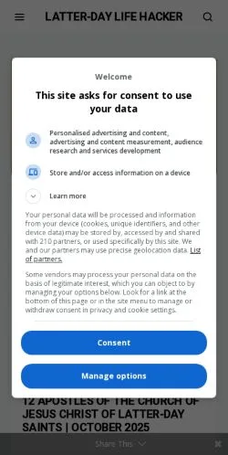Voorbeeld van de site Mormon Life Hacker, medium uit Verenigde Staten voor gesponsorde artikelen