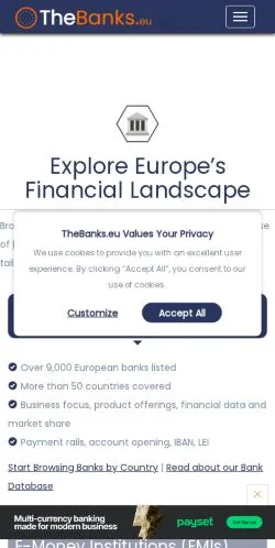 Anteprima del sito The European Banks, media di Stati Uniti per articoli sponsorizzati