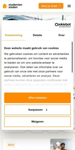 Anteprima del sito Studentensteden, media di Paesi Bassi per articoli sponsorizzati