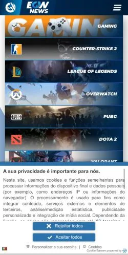 Podgląd witryny EGamersWorld, medium z kraju Stany Zjednoczone do artykułów sponsorowanych
