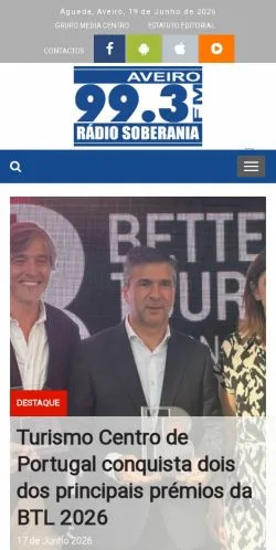 Anteprima del sito Rádio Soberania, media di Portogallo per articoli sponsorizzati