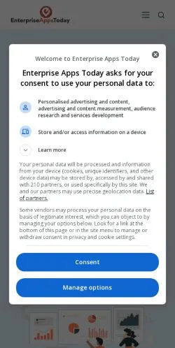 스폰서 기사용 미국 매체 Enterprise Apps Today 사이트 미리보기