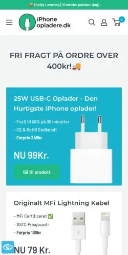 Podgląd witryny Original iPhone Oplader, medium z kraju Dania do artykułów sponsorowanych