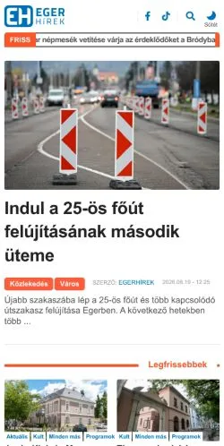 Anteprima del sito EgerHírek, media di Ungheria per articoli sponsorizzati
