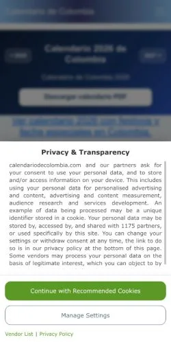 Anteprima del sito Calendario de Colombia, media di Colombia per articoli sponsorizzati