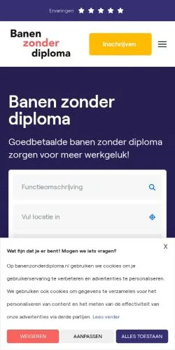 스폰서 기사용 네덜란드 매체 Banen Zonder Diploma 사이트 미리보기