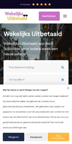 Anteprima del sito Wekelijks Uitbetaald, media di Paesi Bassi per articoli sponsorizzati