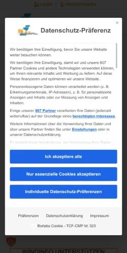 スポンサード記事向けのドイツメディア、Windinfoのサイトプレビュー