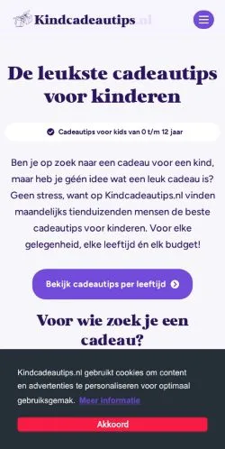 Anteprima del sito Kindcadeautips, media di Paesi Bassi per articoli sponsorizzati