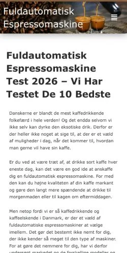 Pré-visualização do site Fuldautomatisk Espressomaskine Test, meio de Dinamarca para artigos patrocinados