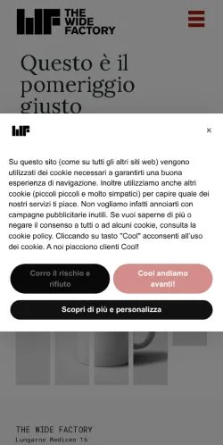 Pré-visualização do site The Wide Factory, meio de Itália para artigos patrocinados
