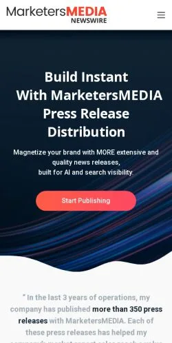 Sponsorlu makaleler için Amerika Birleşik Devletleri medyası MarketersMEDIA Newswire sitesinin önizlemesi