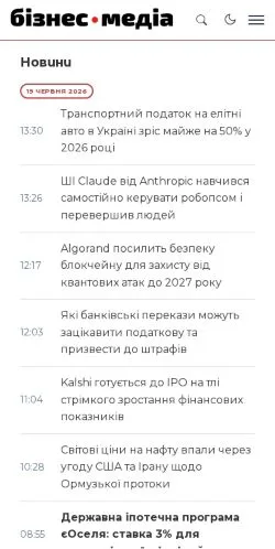 Anteprima del sito Бізнес Медіа, media di Ucraina per articoli sponsorizzati