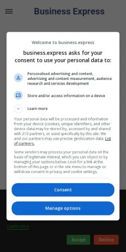 スポンサード記事向けのアメリカ合衆国メディア、Business Expressのサイトプレビュー