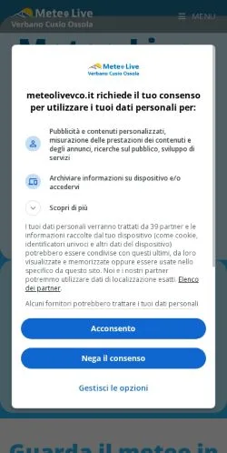 Podgląd witryny Meteo Live VCO, medium z kraju Włochy do artykułów sponsorowanych