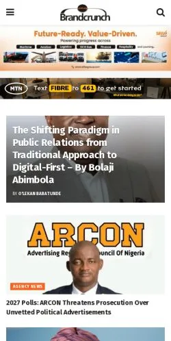 Podgląd witryny BrandCrunch Nigeria, medium z kraju Stany Zjednoczone do artykułów sponsorowanych
