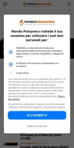Anteprima del sito MondoPrimavera, media di Italia per articoli sponsorizzati