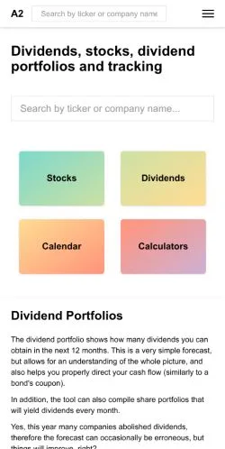 Anteprima del sito A2 Finance Dividends, media di Stati Uniti per articoli sponsorizzati
