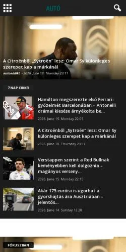 Podgląd witryny AutóAddikt, medium z kraju Węgry do artykułów sponsorowanych