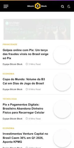 Preview of the Bitcoin Block website, a media outlet in Brazil for sponsored articles