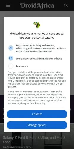 Anteprima del sito DroidAfrica, media di Stati Uniti per articoli sponsorizzati