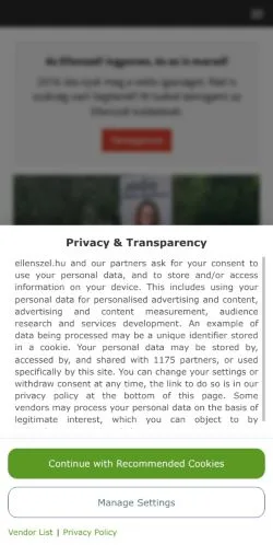 Anteprima del sito Ellenszél, media di Ungheria per articoli sponsorizzati